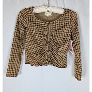 btween Cardigan 10 Girl's Brown Houndstooth Button Down Long Sleeve Sweater